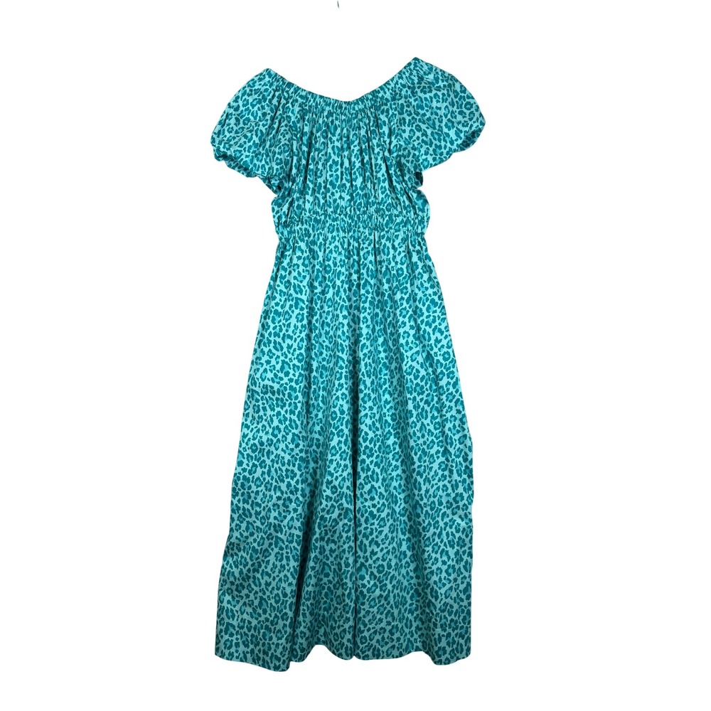 Tyler Boe Midi Dress Womens Small Blue Leopard Print Cotton Off The Shoulder - Picture 2 of 14